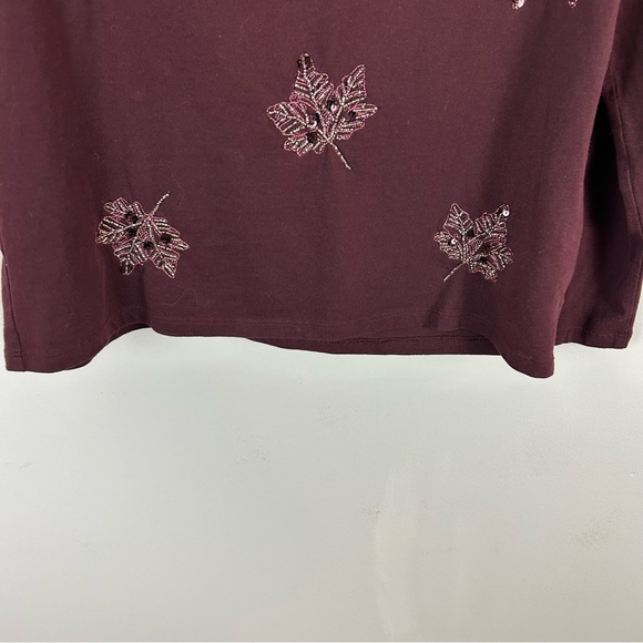 Talbots Autumn Embellished Red and Silver Crewneck Tee Size Medium - Picture 7 of 11
